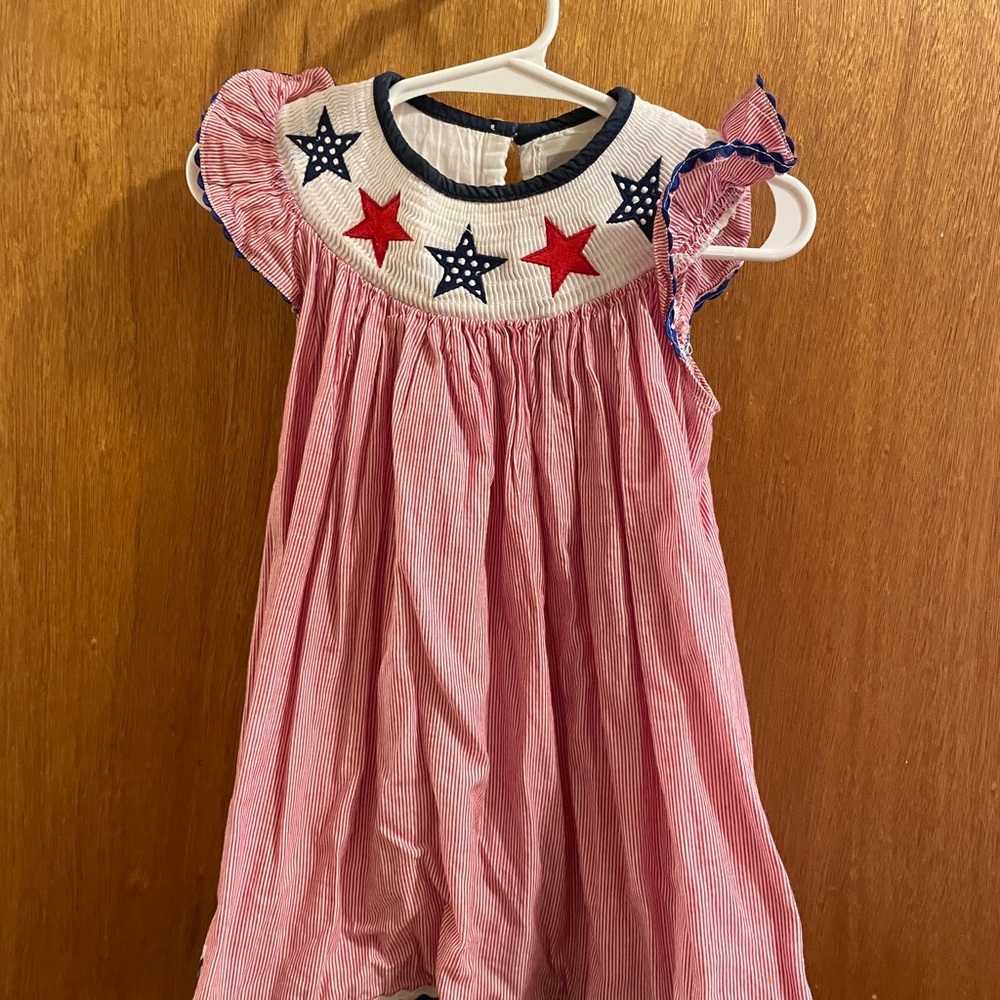 Lil Cactus Red and Blue Starry Smocked Kids Dress